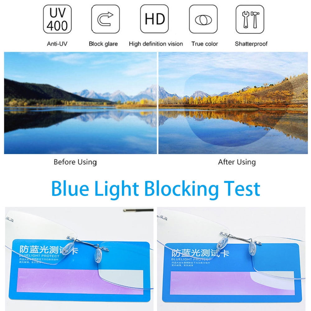 Men Progressive Rimless Ultralight Reading Glasses 4.00 Anti-blue Light Frameless Blue Multifocus Readers +4.00 Strength