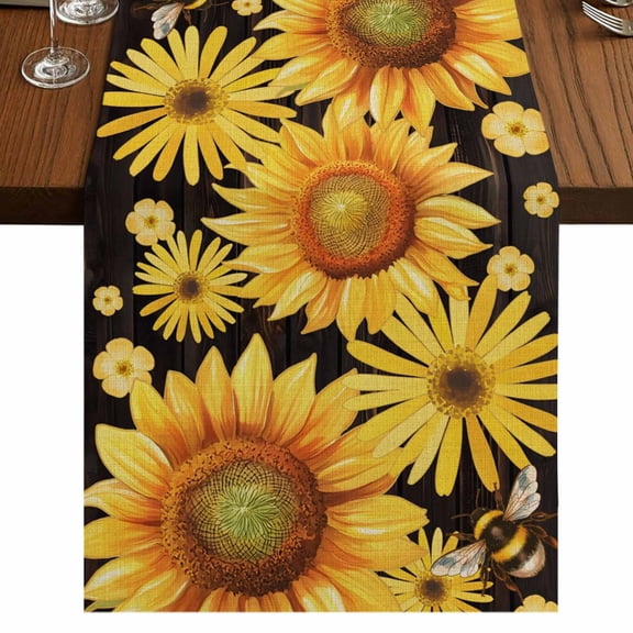 Table Runners 60 Inches Long Dress Scarves, Sunflower Farmhouse Kitchen/Dining Table Runner, Small Coffee Tablerunners, Yellow Floral Elegant Pastoral Flowers Watercolor 13x60 Inch