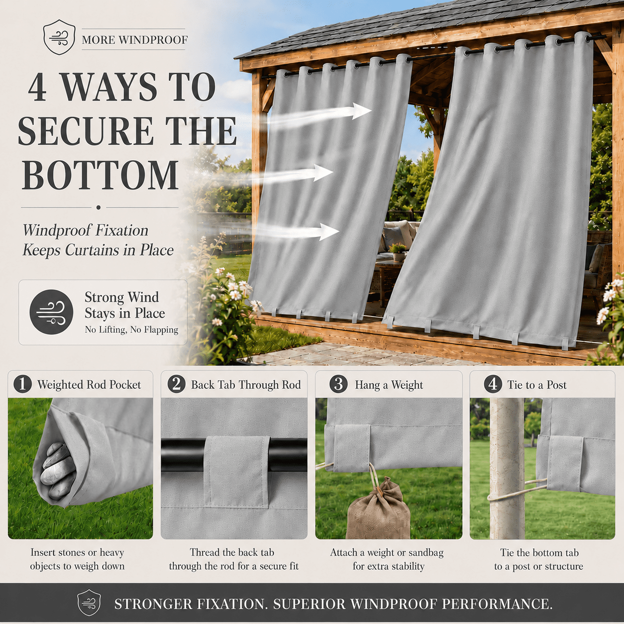 Lapalife Outdoor Curtains for Patio Waterproof 71 x 84 in Windproof Grommet & Back Tab Thermal Insulated Keep Privacy for Yard Porch, 1 Panel