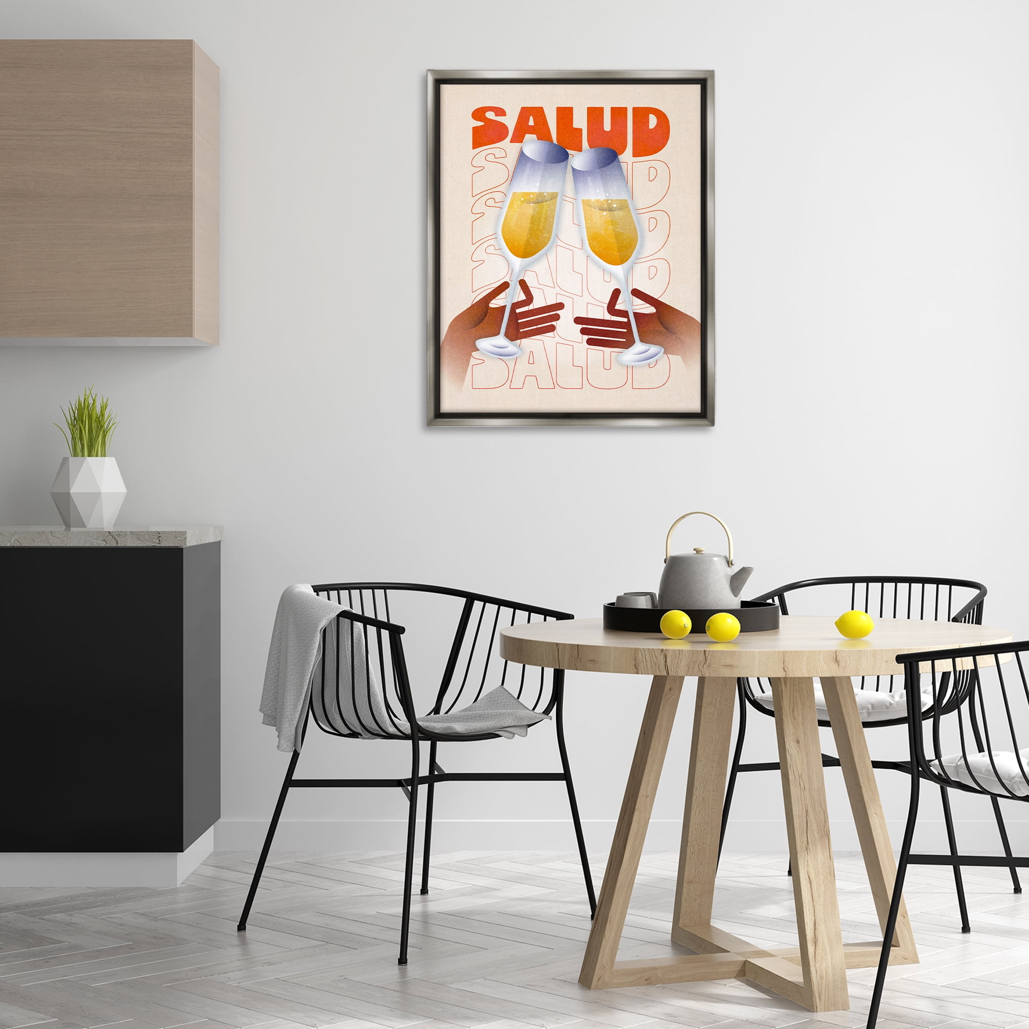 Stupell Industries Salud Cheers Champagne Food & Beverage Painting Gray Floater Framed Canvas Art Print Wall Art, 25 x 31