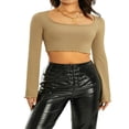 thumbnail image 1 of Square Neck Long Sleeve Crop Top for Women Sexy Basic Ribbed Tee Shirts Y2k Tops, 1 of 5