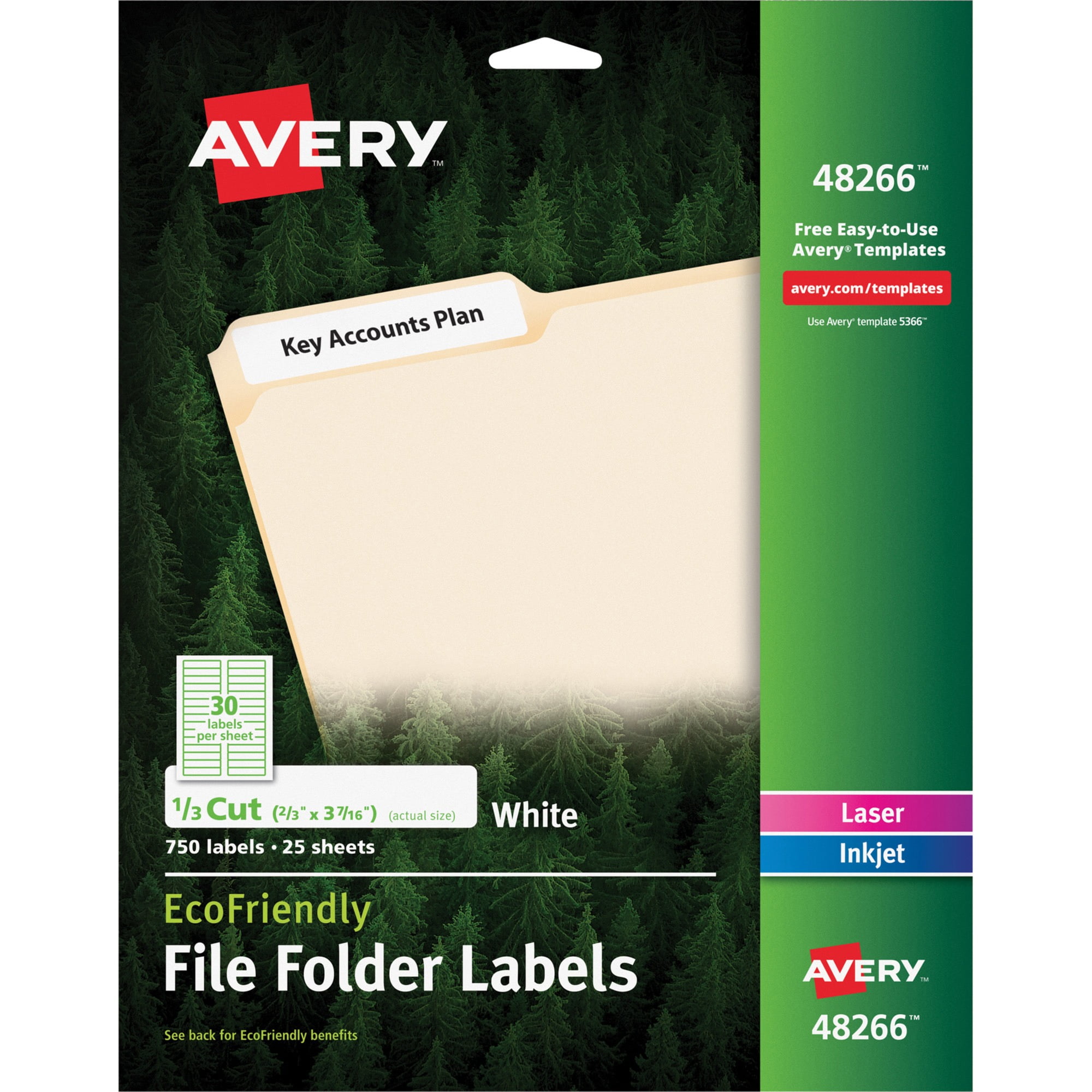 Avery EcoFriendly File Folder Labels, 2/3 x 3 7/16, White, 750/Pack