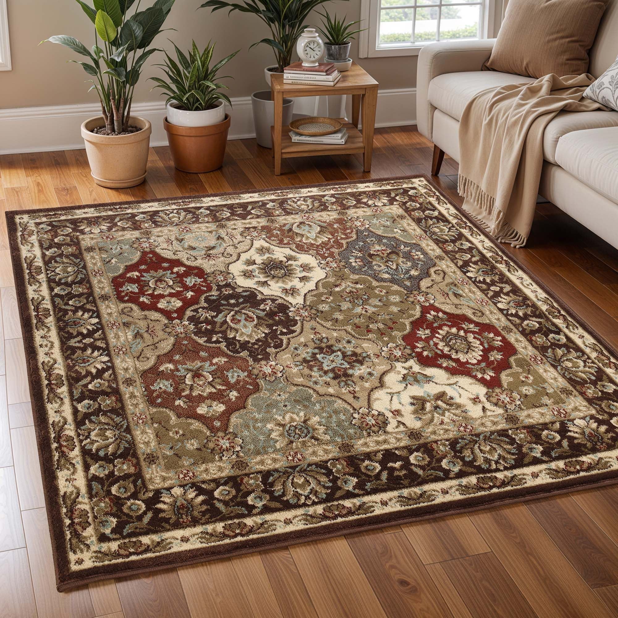 Superior Palmyra Floral Classic Indoor Area Rug, Chocolate, 8' x 10'