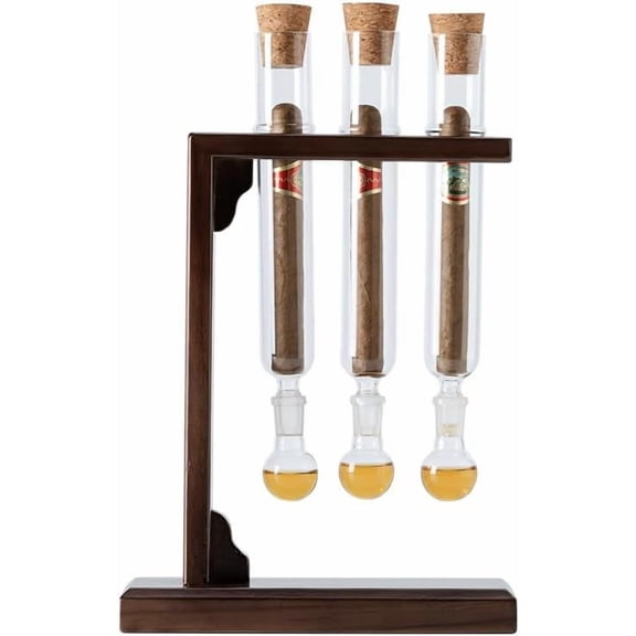 Yippzo Cigoak Taster Flavor Infuser Humidor Infusion Kit Wooden Cigar Flavor Infuser Set, Dark Wood Stand with Glass Tubes