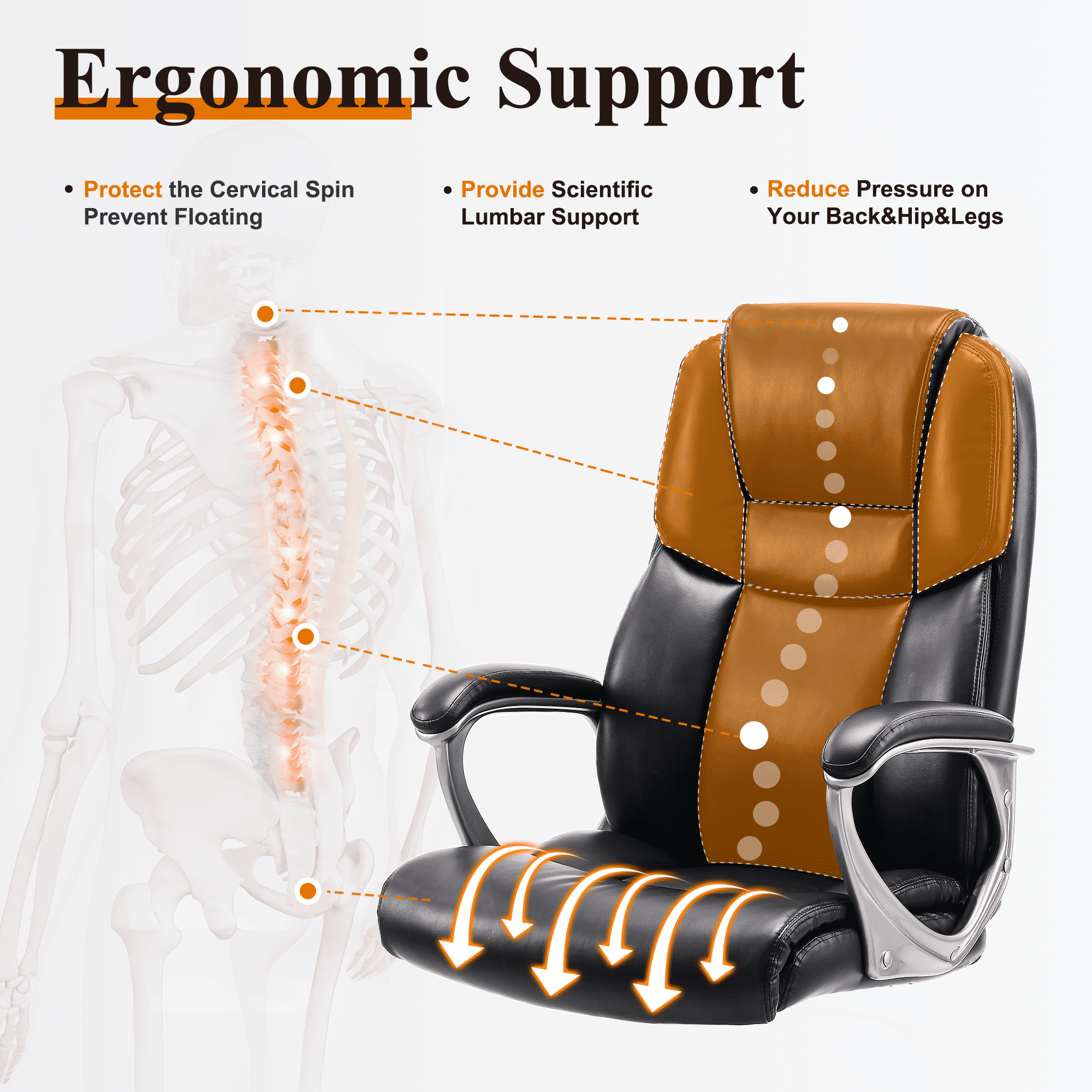 Medium-Back Leather Ergonomic Office Chair Computer Desk Chair with Lumbar Support Black