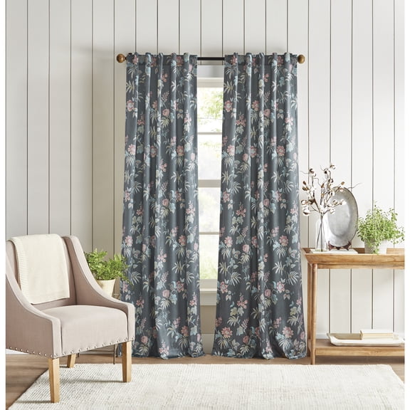 Martha Stewart Norah Curtain Panel Pair, Charcoal, Back Tab, Room Darkening, Indoor, Adult, 2 Piece Set, 37" x 84"