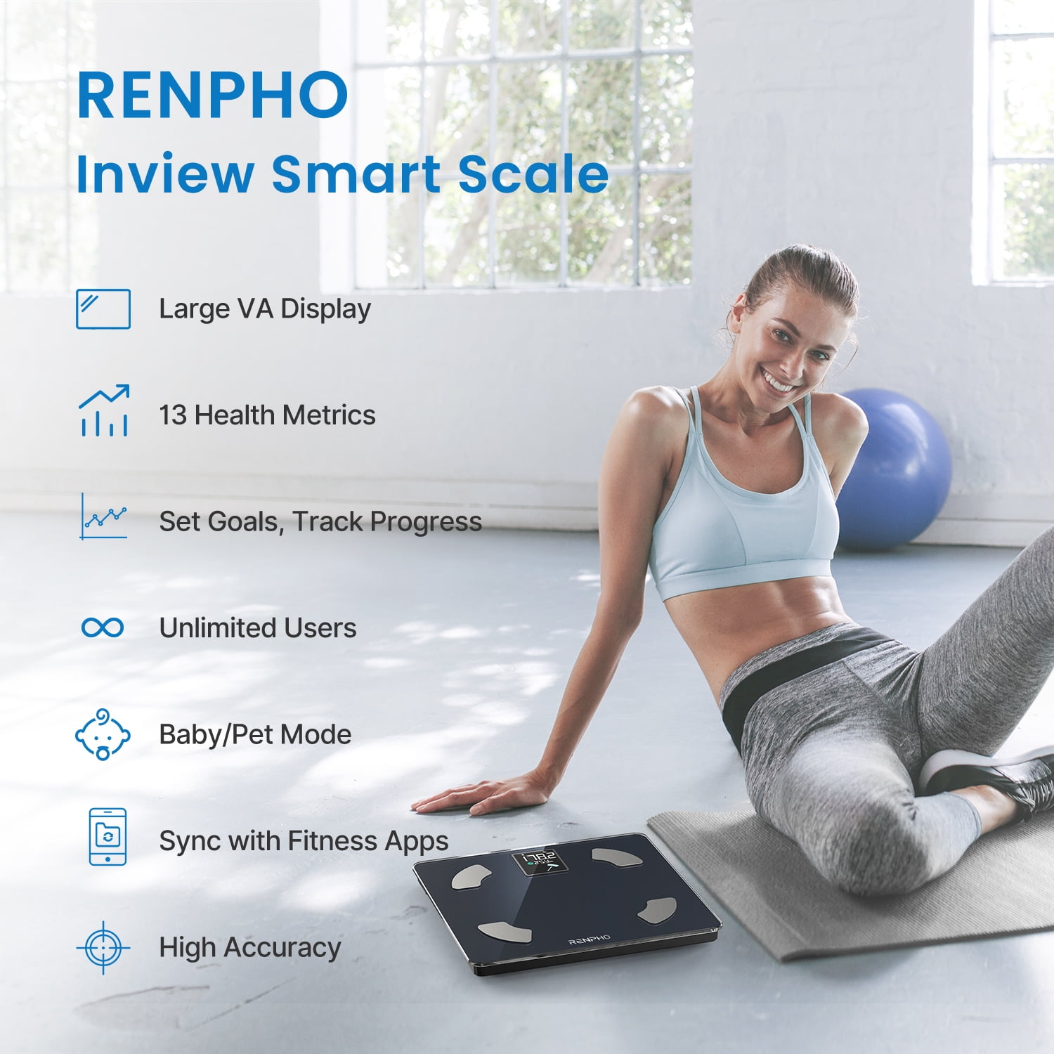 RENPHO Bluetooth Smart Body Scale with 13 metrics USB rechargeable