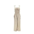 thumbnail image 5 of Gifts Usmixi Jumpsuits for Women Casual Solid Elastic Waist Wide Leg Spaghetti Strap Jumpsuits Overalls with Pocket Summer Formal Plain Square Neck Sleeveless Long Rompers Beige s, 5 of 5