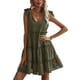 thumbnail image 1 of Txlixc, vestido informal de verano para mujer, vestido acampanado de Color sólido sin mangas con cuello en V y volantes, vestido plisado para fiesta en la playa, ropa de calle Txlixc  Estilo de ocio, 1 of 8