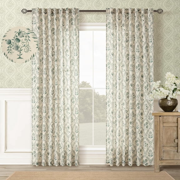 Sage Green Floral Curtains 84 Inches Long for Living Room Dining Botanical Flower Patterned Sage Green on Beige Linen Curtains Vintage Country Spring Farmhouse Boho Bedroom Drapes 84 Inch Length