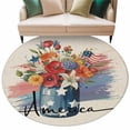 thumbnail image 2 of Red Orange Flower Washable Round Area Rug 8 ft, Independence Day U.S. Flag America Watercolor, Soft Non Slip Rugs Stain Repellent Indoor Felt Carpet for Living Dining Room Bedroom Home Office, 2 of 9