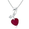 thumbnail image 1 of Angara Natural Ruby Necklace - Heart-Shaped Ruby Ribbon Pendant with Diamond in 14K White Gold for Women, 1 of 10