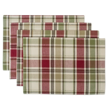 

Set of 6 Beige Green and Red Rectangular Plaid Placemat 19