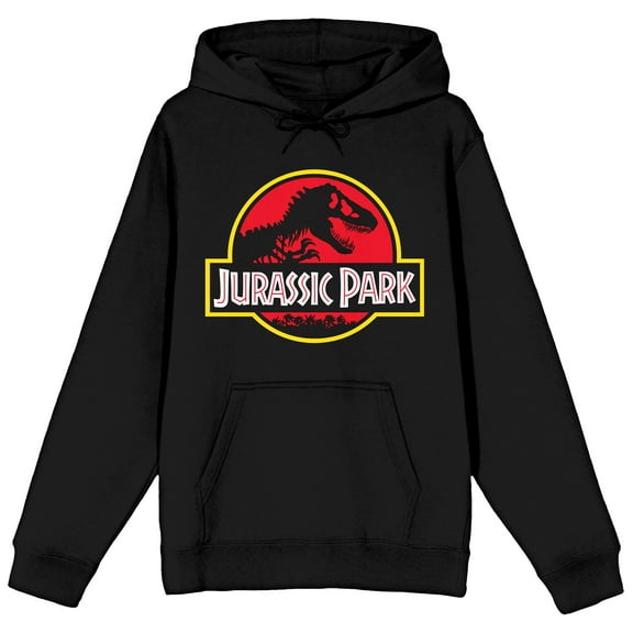 Jurassic Park Logo Adult Black Long Sleeve Hooded Sweatshirt-Medium