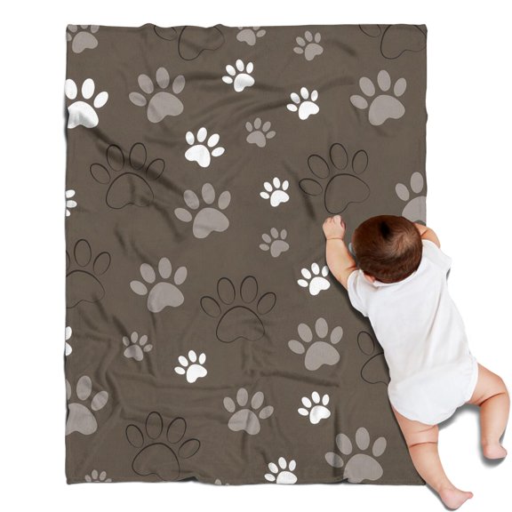 Brown Dog Paw Footprint Blanket,Comfortable Soft Flannel Throw Blanket,All Season,Warm Lightweight Blankets for Sofa Bed Couch Living Room Chair,30"x40"(80x100cm)