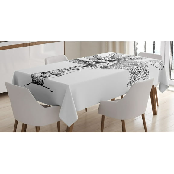 Banana Leaf Tablecloth, Sketch Art Image of Ensete Banana Plant with Modern Monochrome Design, Rectangular Table Cover for Dining Room Kitchen, 60 X 90 Inches, Black and White, by Ambesonne