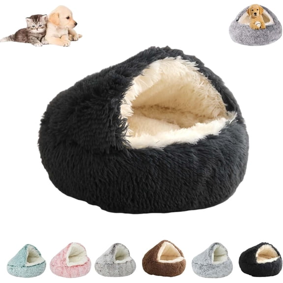 Cozy Cocoon Dog Bed, Plush Hooded Cave Pet Bed for Small & Medium Dogs, Calming Snuggle Nest, Warm & Washable with Anti-Slip Bottom