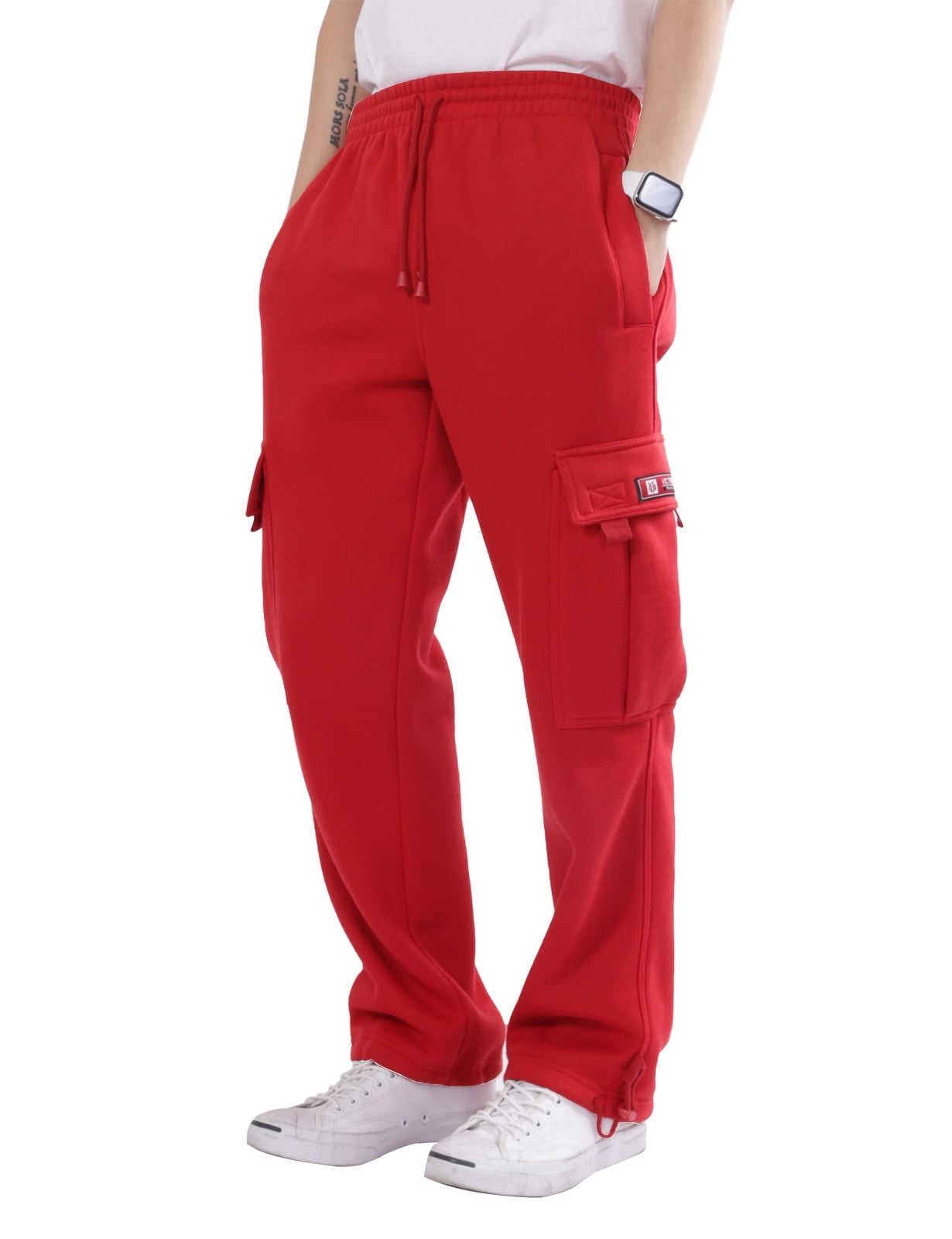 Allsense Men's Fleece Cargo Heavyweight Sweatpants Red XL - Walmart.com