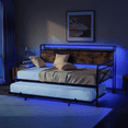 thumbnail image 5 of UBesGoo Metal Daybed Frame Twin Size, Storage Wooden Headboard with Charging Station, Daybed with Trundle for Living Room Bedroom Guest Room Brown, 5 of 9