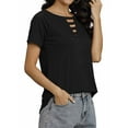 thumbnail image 5 of TWZH Women Solid Color Hollow Out Boat Neck Short Sleeve Summer T-shirt, 5 of 7