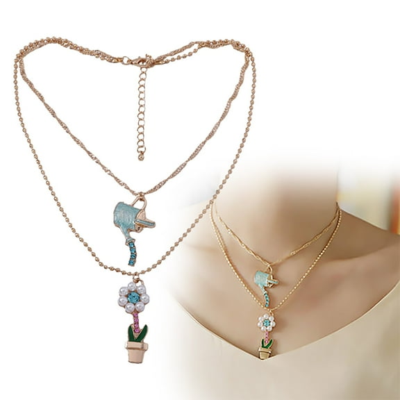 GHSOHS Necklaces for Women Cross Necklace for Women Jewelry Pendant Necklaces Double Layer Wear Diamond Water Drop Oil Necklace Imitation Pearl Fresh Flower Pendant Choker Necklace Clavicle Chain