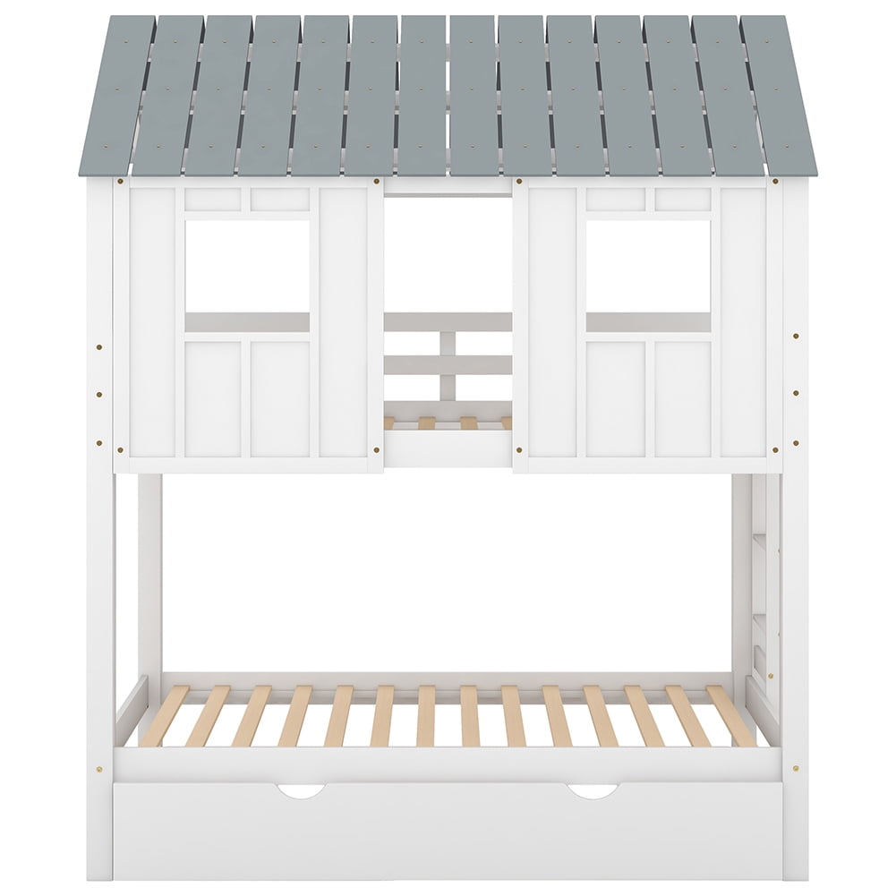 Kadyn Kids Bunk Loft Bed with Rollers/Roof/Windows, White Kadyn Kids Bunk Loft Bed with Rollers/Roof/Windows, White