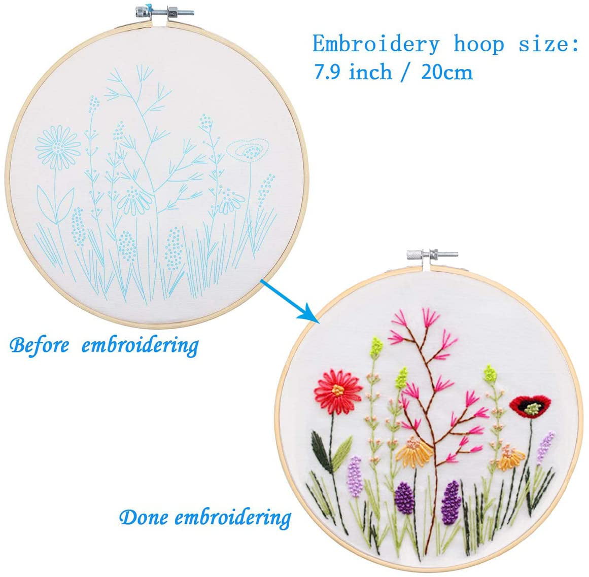 3 Sets Cross Stitch Kit Include Embroidery Clothes with Plants Flowers Pattern Color Threads and Tools 1 Embroidery Hoops Senery Embroidery Starter Kit with Pattern and Instructions 