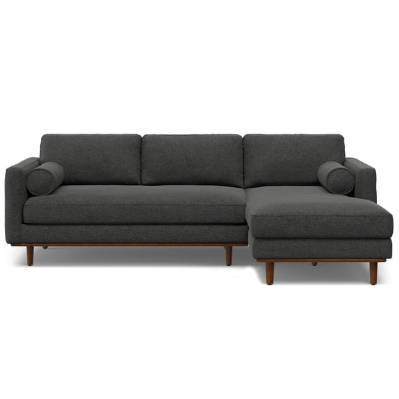 Simpli Home Morrison Mid Century Right Sectional 102 inch Wide Sofa Sectional in Charcoal Grey Tightly Woven Performance Fabric