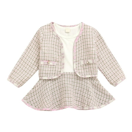 

NARABB Toddler Kids Girls Plaid Skirt Set Long Sleeve Jacket Coat Top Party Dress
