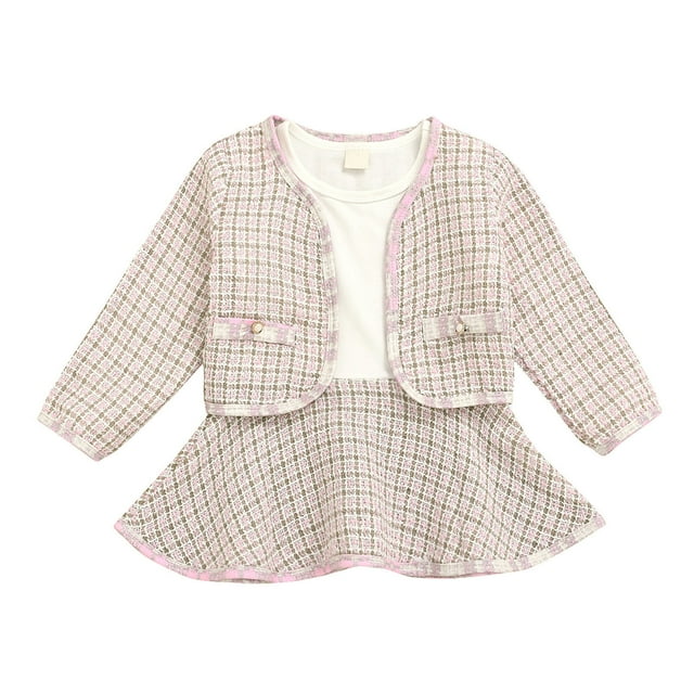 Birdeem Ensemble Jupe à Carreaux pour Tout-Petits Enfants Bébés Filles Veste Manteau Haut Robe de Fête à Manches Longues