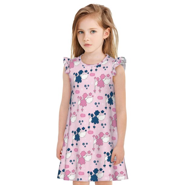 Balery Cartoon Poodle Dog Camisón de princesa para niñas, pijama de algodón con mangas abullonadas, suave y bonito.-XX-Large