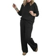 thumbnail image 6 of YueHuiYing Women's Crew Neck Loose-Fit Top with Elastic Waistband Drawstring and Pockets Casual Long Pants Sweatshirt and Sweatpants Two-Piece Set, 6 of 9