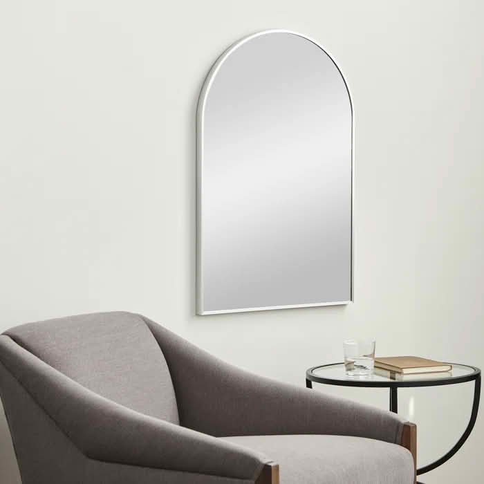 MAYEERTY 20x30 Inch Silver Metal Framed Arched Bathroom Wall Mirror, for Home Bathroom Use