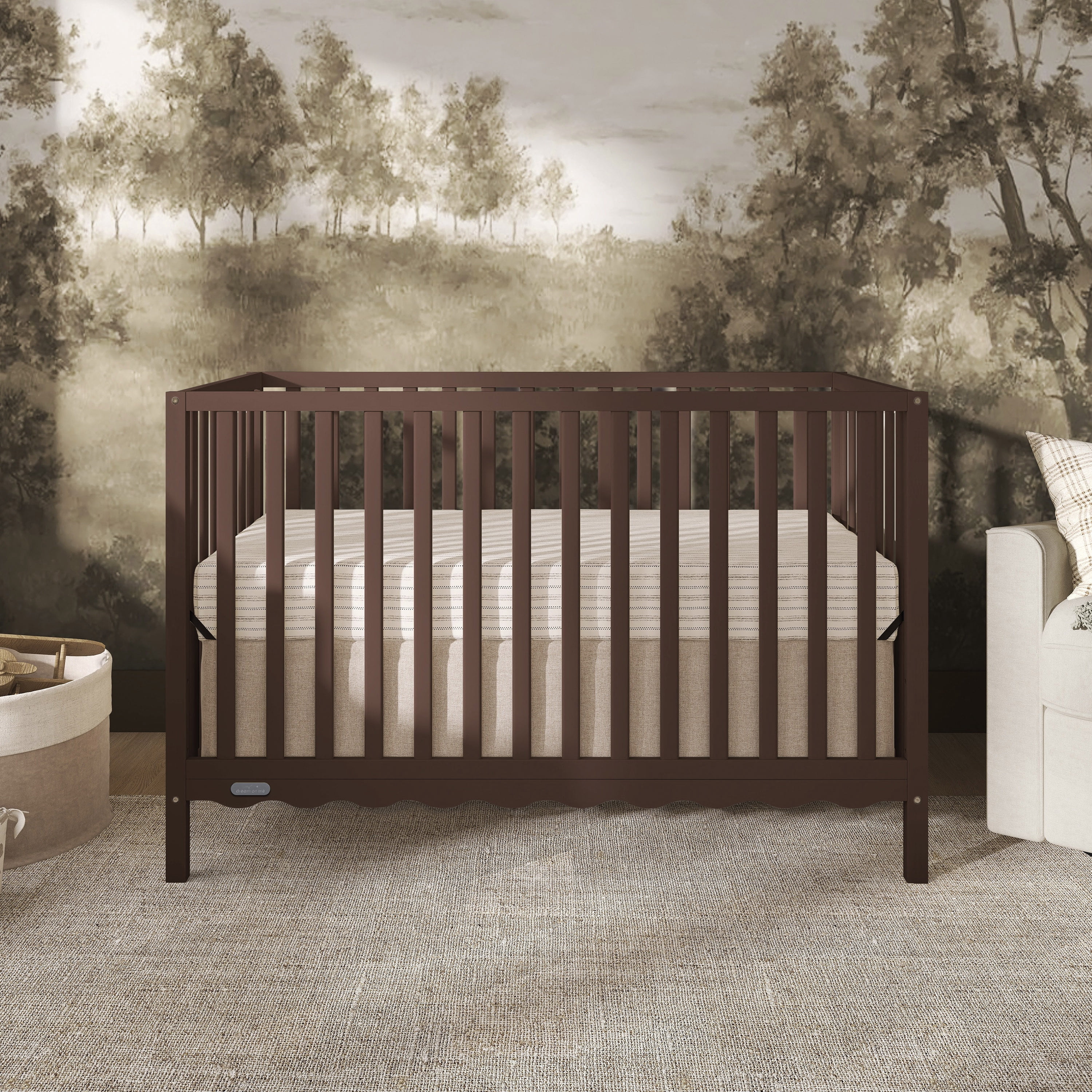 Dream On Me Synergy Wave 5-in-1 Convertible Crib, Walnut