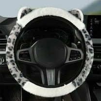 Plush Car Steering Wheel Cover Winter Warm Faux Leather Steering Wheel Protector No Inner Ring Elastic Steering Wheel Cover Fashion Leopard Print Car Interior Christmas Car Gift Recommendation