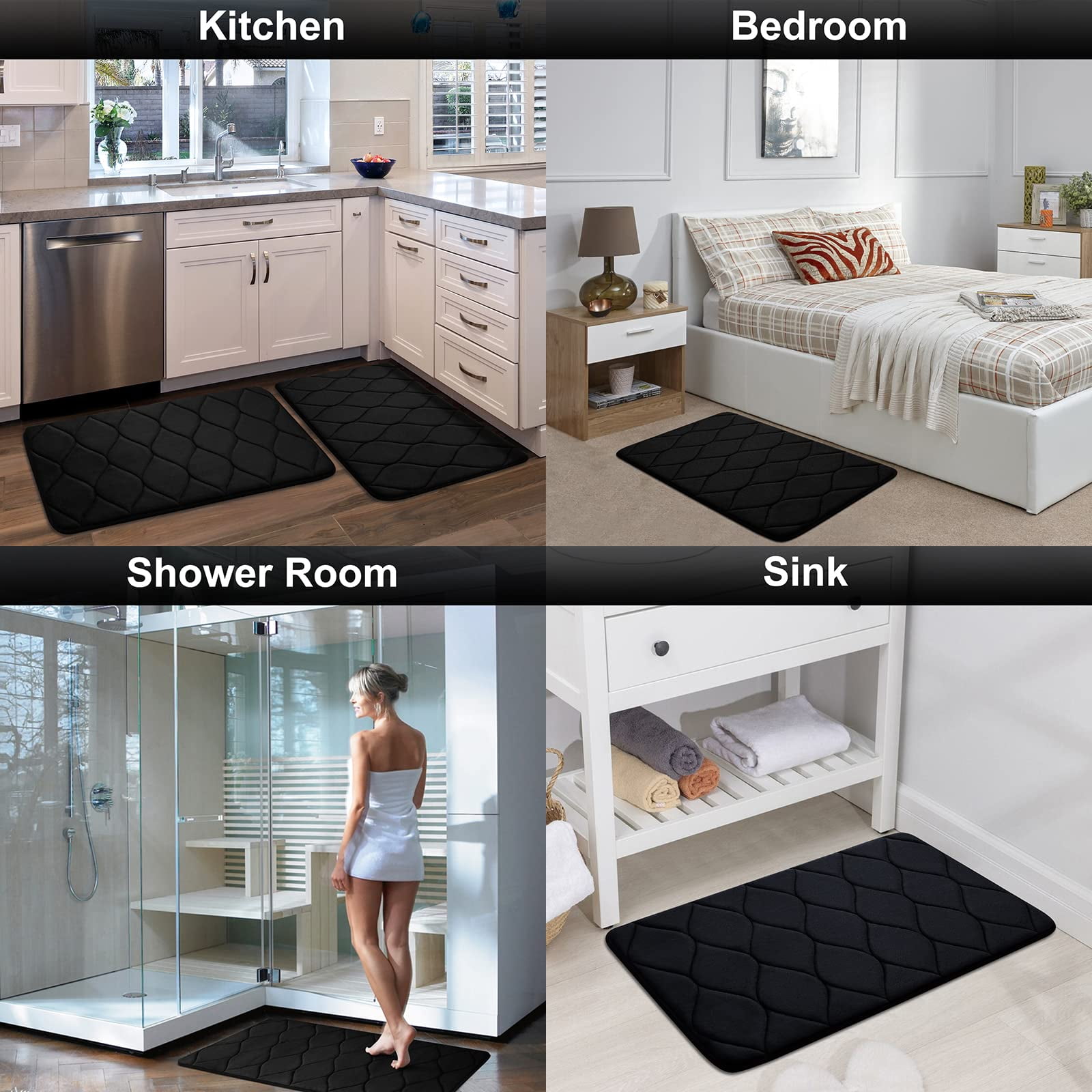 Smiry Memory Foam Bathroom Rugs, Ultra Soft & Non-Slip Bath Runner Mat, 24"x47", Black