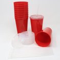 thumbnail image 5 of Rolling Sands 22 oz Reusable Plastic Cups with Lids, 10 Pack, USA Made Red Tumblers; Includes 10 Reusable Straws; Dishwasher Safe, 5 of 9