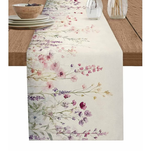 Watercolor Floral Table Runner 36 Inches, Farmhouse Flowers Retro Bed Runner Dresser Scarves Tabletop for Indoor Outdoor Parties/Ceremony/Banquet, 13"x 36"