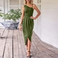 thumbnail image 2 of Summer Saving Wycnly Formal Dresses for Women Basic Ruched Bodycon One Shoulder Irregular Wrap Strap Dresses Slash Neck Sleeveless Solid 2024 Summer Midi Dress Army Green XL, 2 of 7