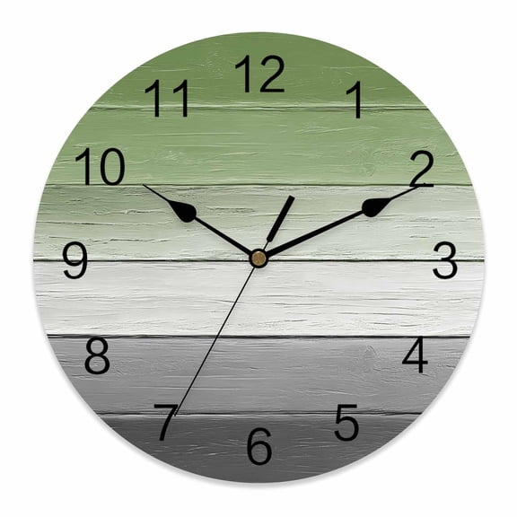 Wall Clock Sage Green Wood Grain Clocks PVC Silent Non-Ticking Battery Operated Decorative Grey Gradient Wooden Round Clock for Home Living Room Kitchen Bedroom Office School Wall Decor 10 Inch