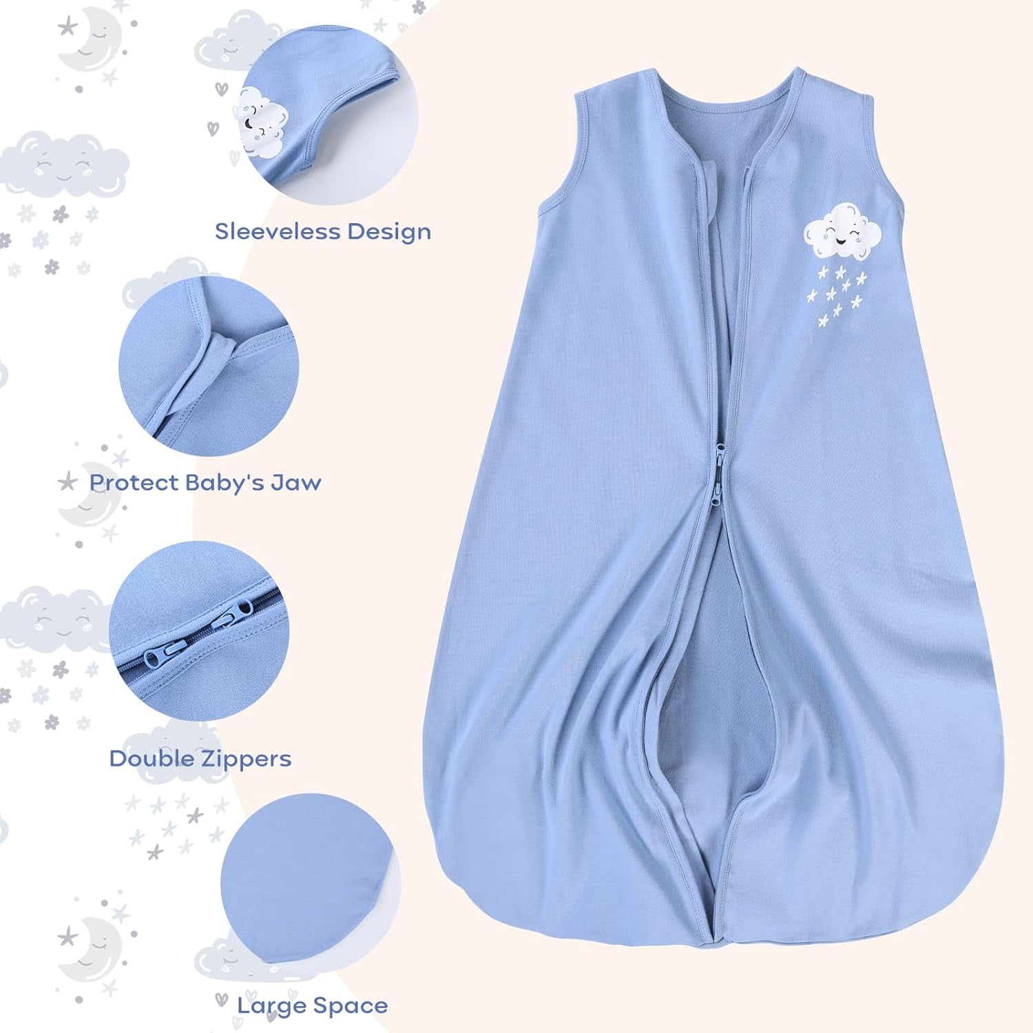 Yoofoss Baby Sleep Sack 6-12 Months Wearable Blanket for Babies 100% Organic Cotton 2-Way Zipper TOG 0.5 Toddler Sleeping Sack 3 Pack, Sleep Sacks