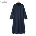 thumbnail image 7 of ZANZEA Women Fashion Turn Down Collar Buttons Long Sleeve Denim Look Kaftan Casual Long Shirt Dress, 7 of 7