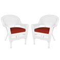 thumbnail image 1 of Jeco Chaise en Osier Blanche avec Coussin Rouge et Cadre en Acier - Ensemble de 2, 1 of 9
