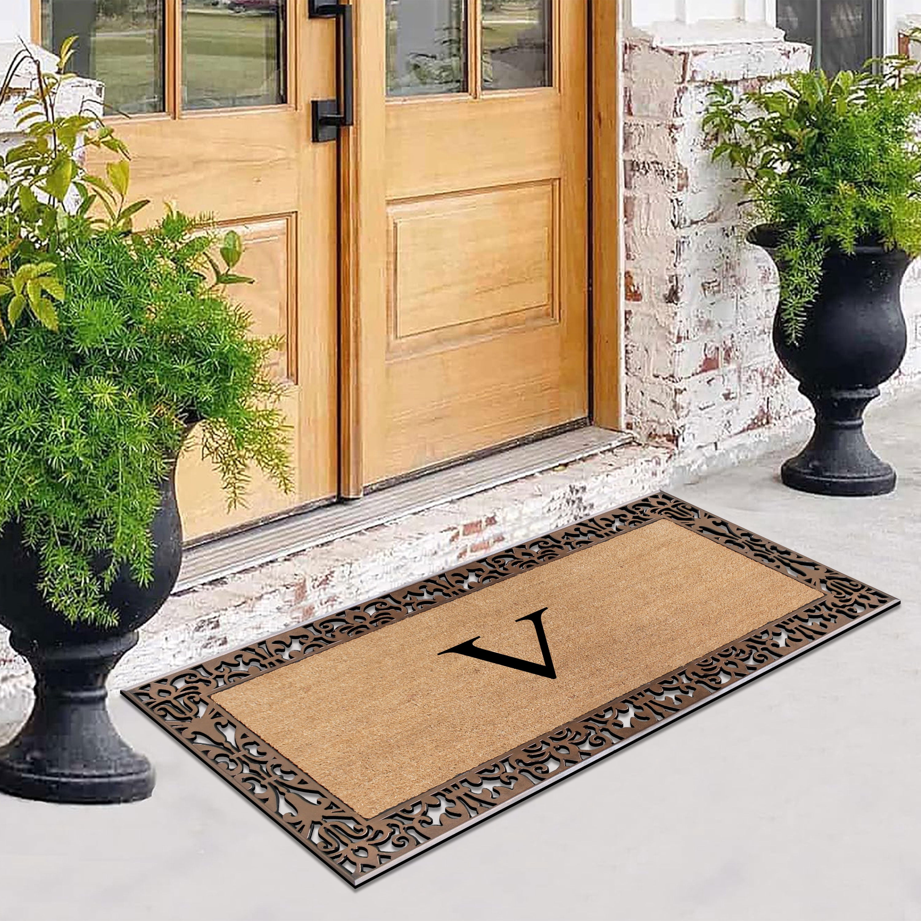 A1HC Natural Coir and Rubber Paisley Monogrammed Doormat, 30"x60", Heavy Duty Outdoor Front Door Mat, Durable Easy-Clean Bronze Rug