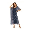 thumbnail image 3 of Beautybatik Dark blue Boho Flora Printed Women Plus Size Kaftan Kimono Loungewear Maxi Long Dress 1X, 3 of 5