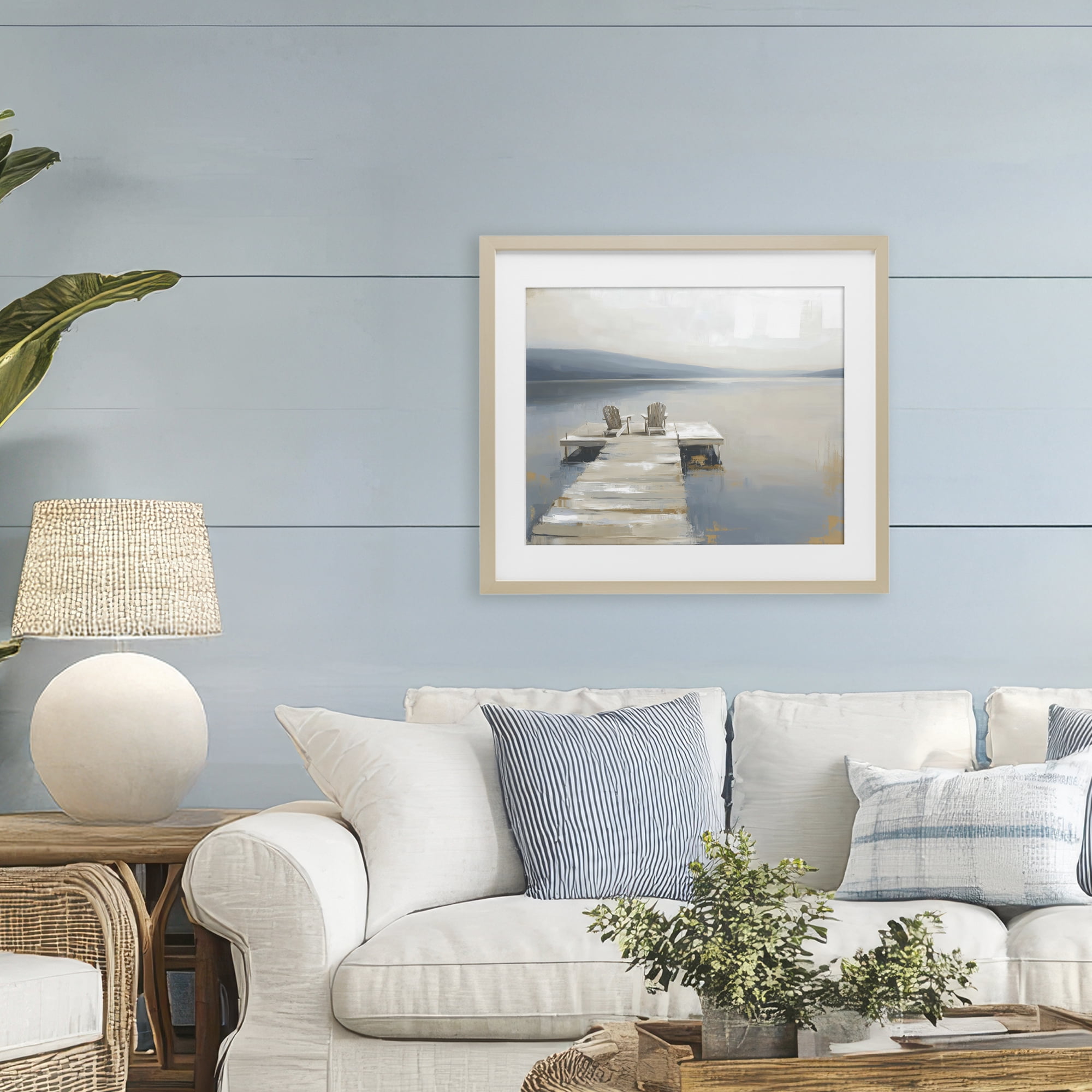 Stupell Industries Adirondack Chairs on Pier Birch Framed Print Under Glass, design by Kim Curinga