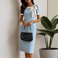 thumbnail image 2 of ZEHJUHAN Women's Bow-Accent Bodycon Dress - Contrast Trim Short Sleeve Midi for Parties & Formal Events Blue，L, 2 of 6