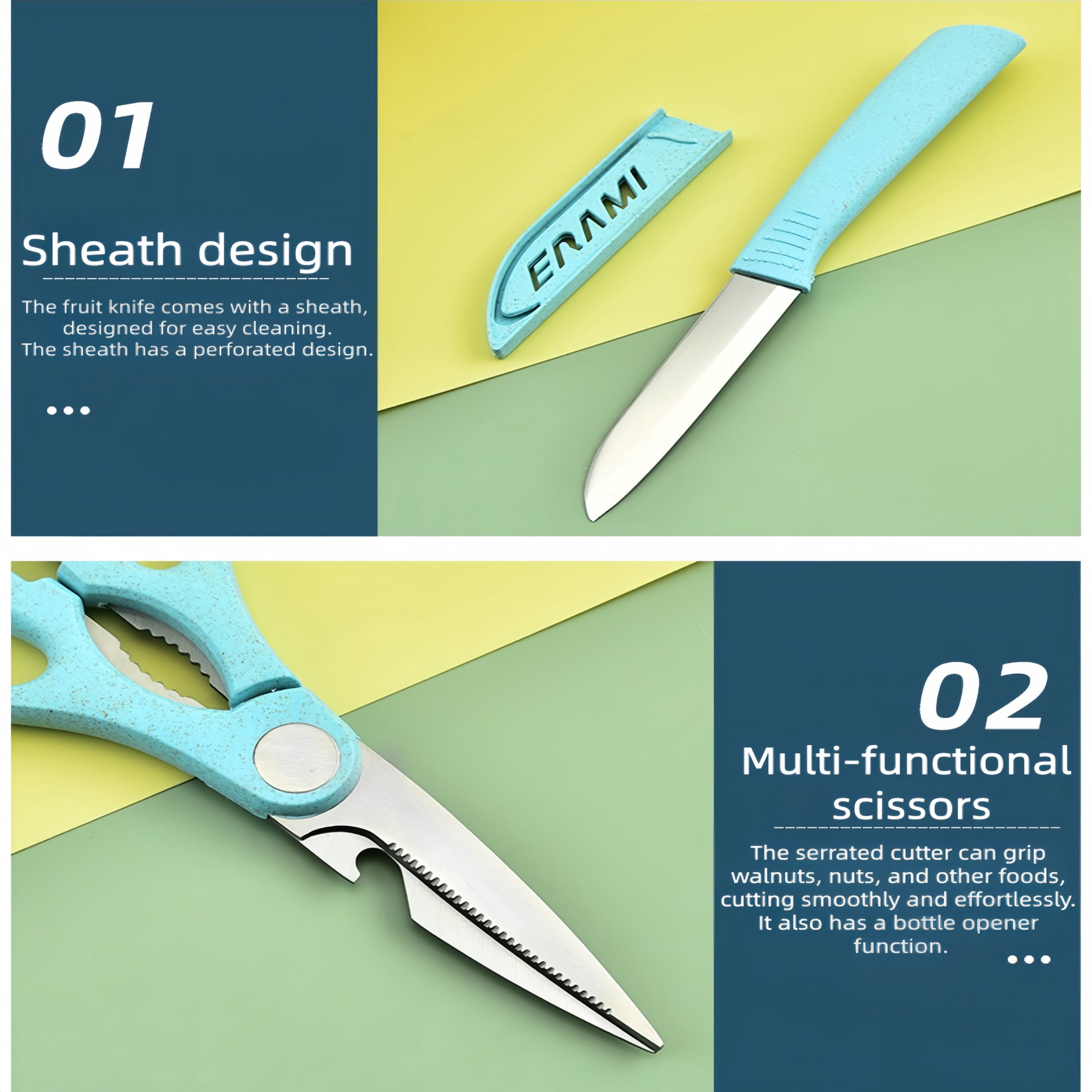 5-in-1 Cutting Board, Knife, Peeler, Scissors and Tray Set/Travel, Camping/Outdoor, Dorms  Small Cutting Boards  Dishwasher Safe
