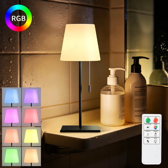 Postlucky 11" Waterproof Bathroom Lamp Portable with Dimmable Color,USB Charging,Remote Control,RGB Colors for Home/Living room/Bedside