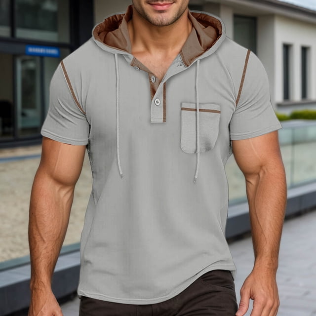 T-shirt Décontracté à Capuche à Manches Courtes avec Poche avant pour Tous les Jours, Haut à Enfiler Confortable pour Hommes, Style Mode Urbaine Polyvalent